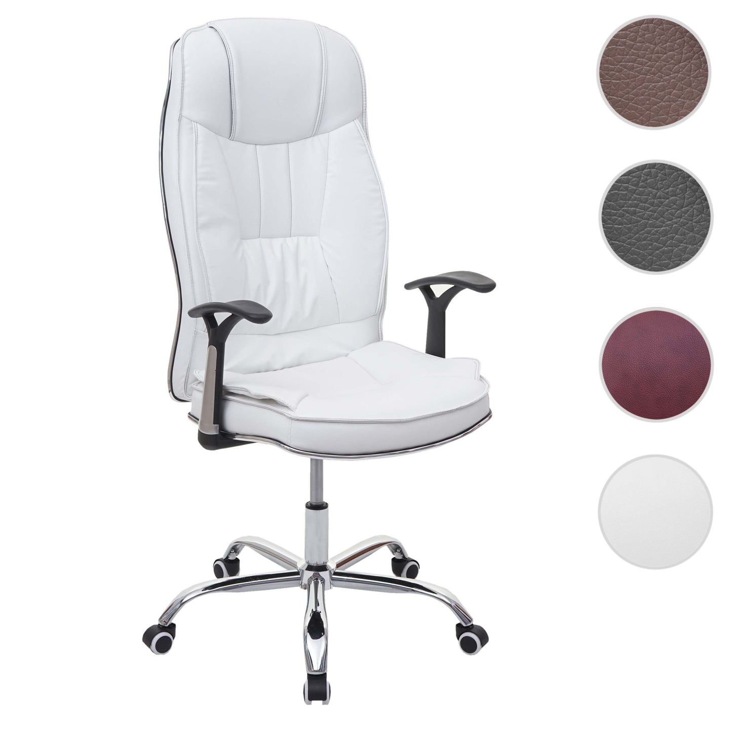 Bureaustoel MCW-F14, bureaustoel directiedraaistoel, 150kg belastbaar kunstleer ~ wit