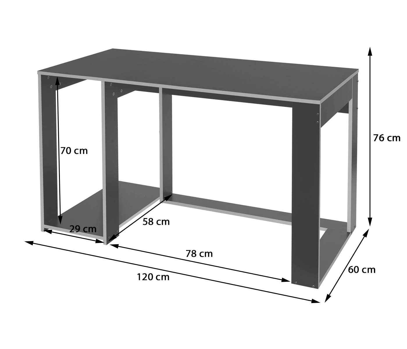 Bureau MCW-J26, computerbureau, bureau, 120x60x76cm ~ zwart-grijs
