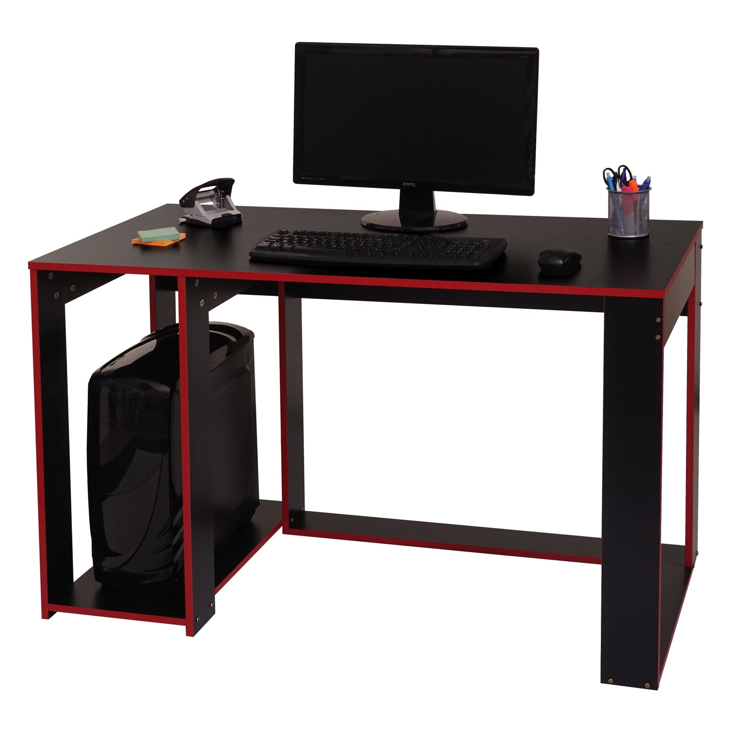 Bureau MCW-J26, computerbureau, bureau, 120x60x76cm ~ zwart-rood
