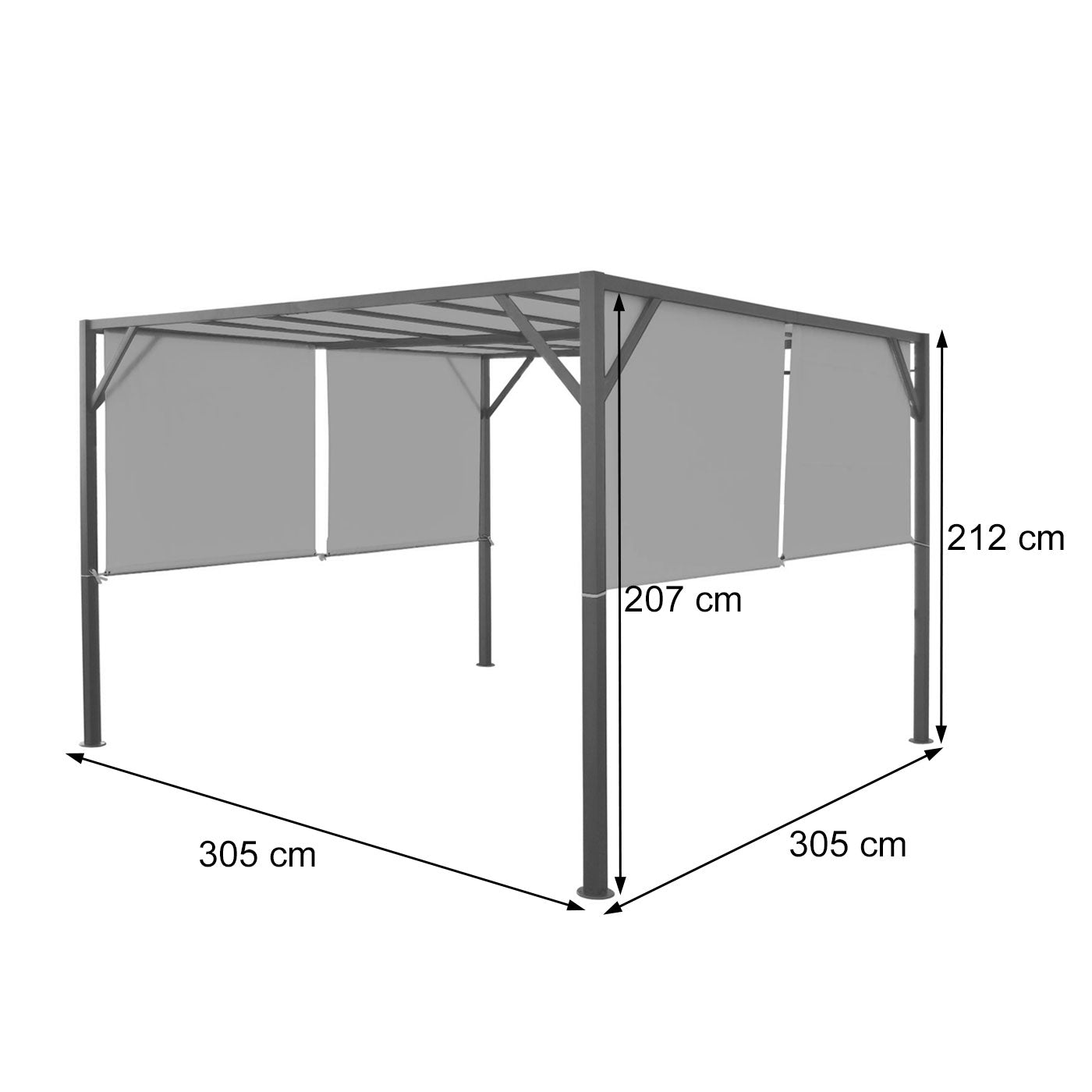 Pergola Baia, tuinpaviljoen terrasoverkapping, stevig 6cm stalen frame + schuifdak bordeaux-rood ~ 3x3m