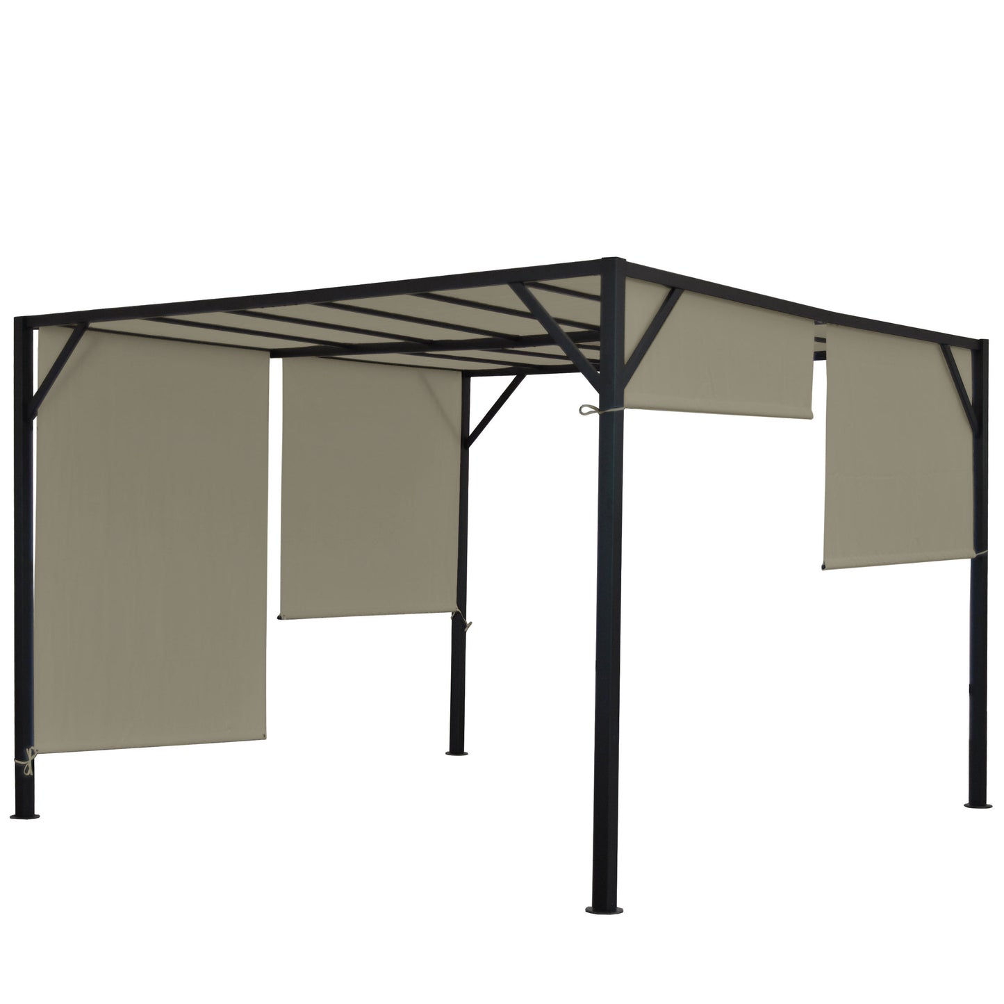 Pergola Baia, tuinpaviljoen terrasoverkapping, stevig 6cm stalen frame + schuifdak taupe ~ 4x4m