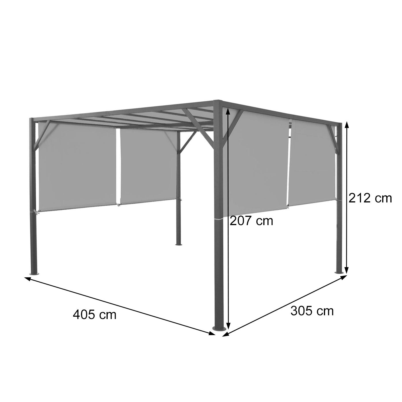 Pergola Baia, tuinpaviljoen terrasoverkapping, stevig 6cm stalen frame + schuifdak bordeaux-rood ~ 3x4m