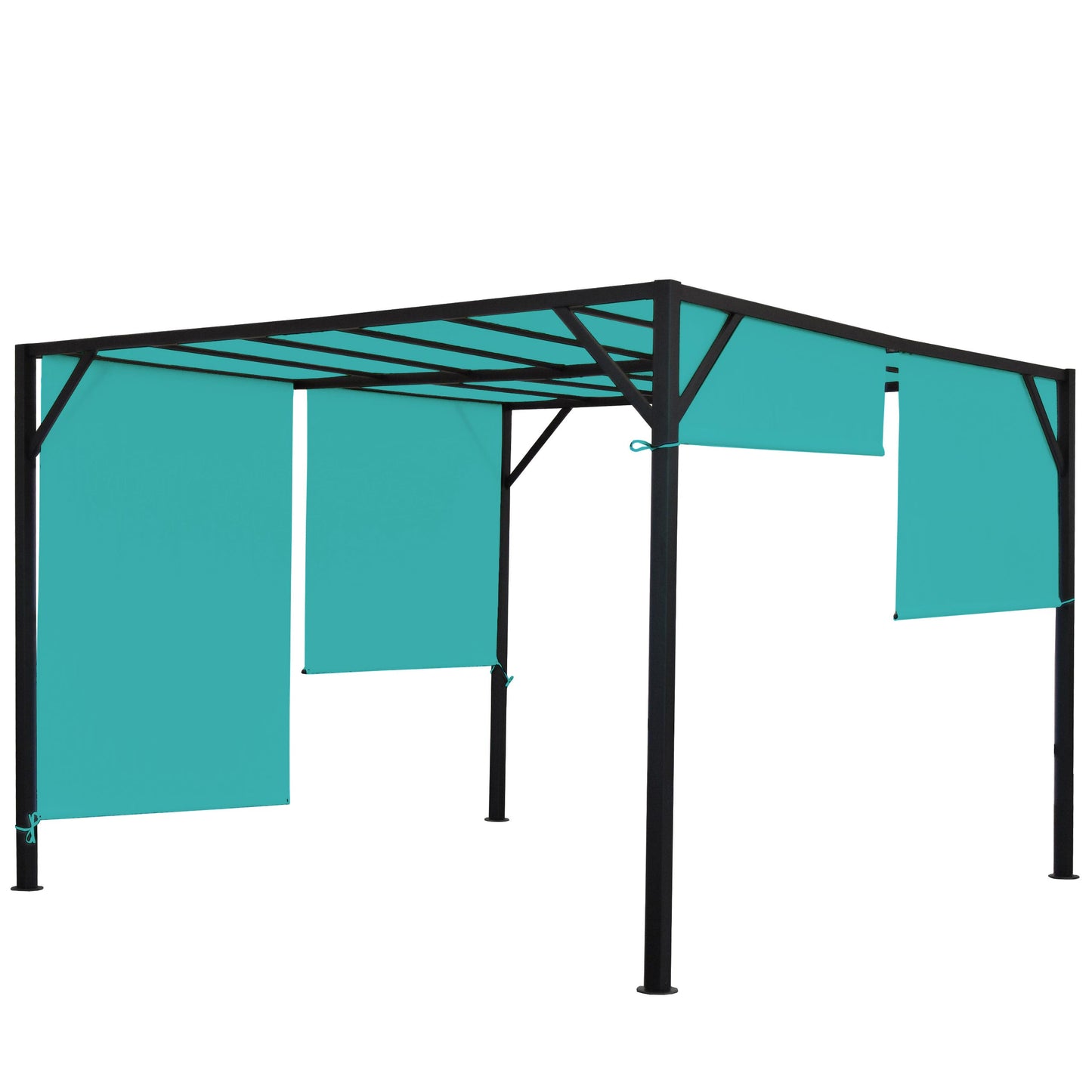 Pergola Baia, tuinpaviljoen terrasoverkapping, stevig 6cm stalen frame + schuifdak turquoise-blauw ~ 4x4m