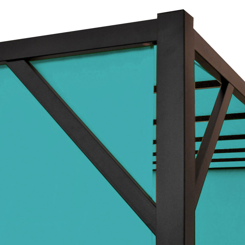 Pergola Baia, tuinpaviljoen terrasoverkapping, stevig 6cm stalen frame + schuifdak turquoise-blauw ~ 4x4m