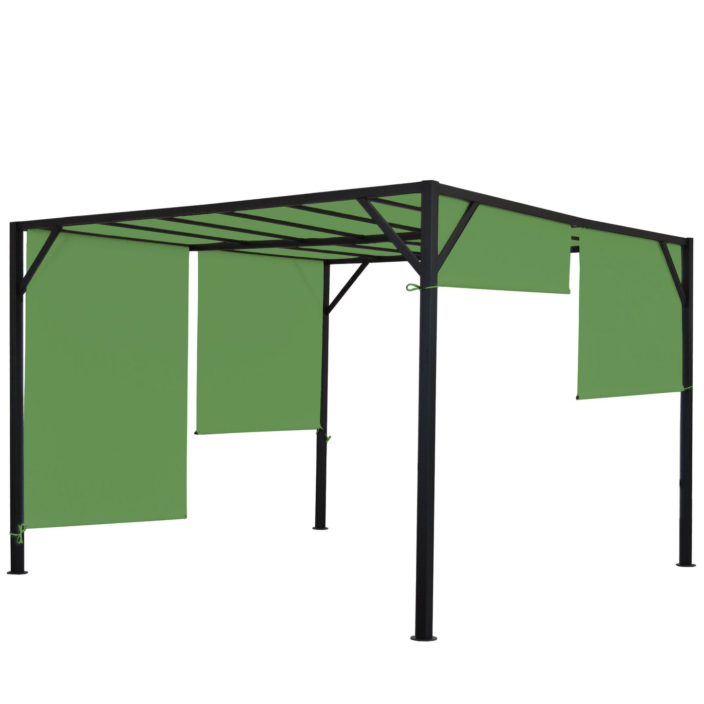 Pergola Baia, tuinpaviljoen terrasoverkapping, stevig 6cm stalen frame + schuifdak groen ~ 4x4m