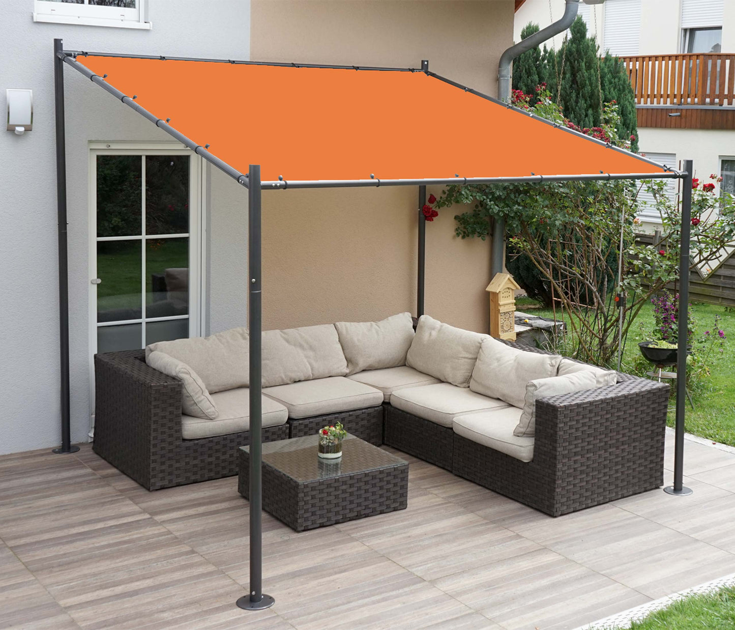 Pergola MCW-A22, aanbouw pergola tuinpaviljoen terrasoverkapping zonwering, 3x3m ~ terracotta