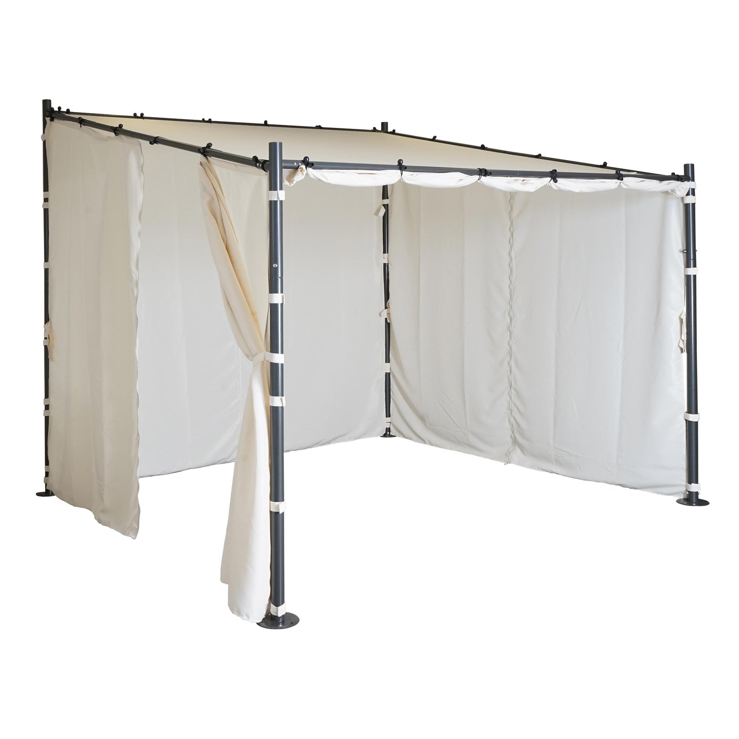 Pergola MCW-A22, aanbouw pergola tuinpaviljoen terrasoverkapping zonwering, 3x3m ~ crème + zijwand