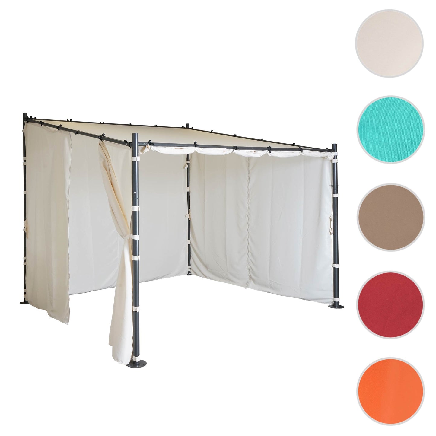 Pergola MCW-A22, aanbouw pergola tuinpaviljoen terrasoverkapping zonwering, 3x3m ~ crème + zijwand