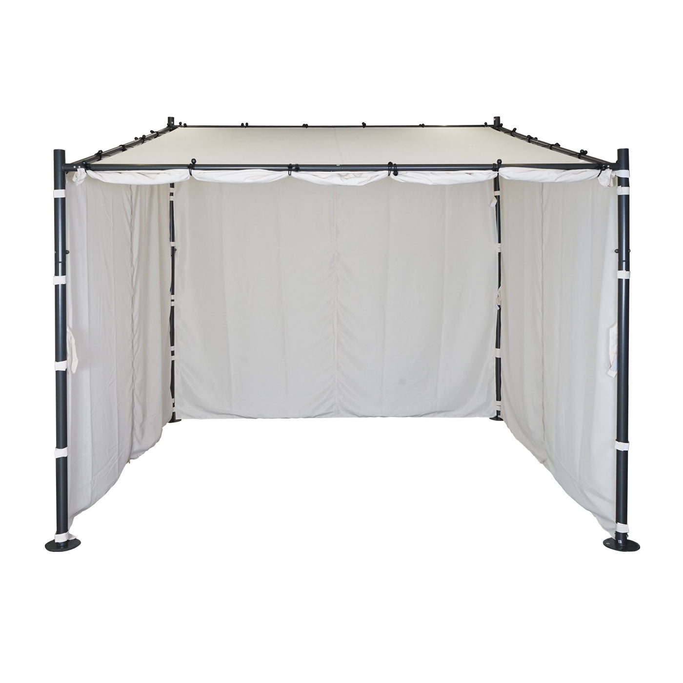 Pergola MCW-A22, aanbouw pergola tuinpaviljoen terrasoverkapping zonwering, 3x3m ~ crème + zijwand