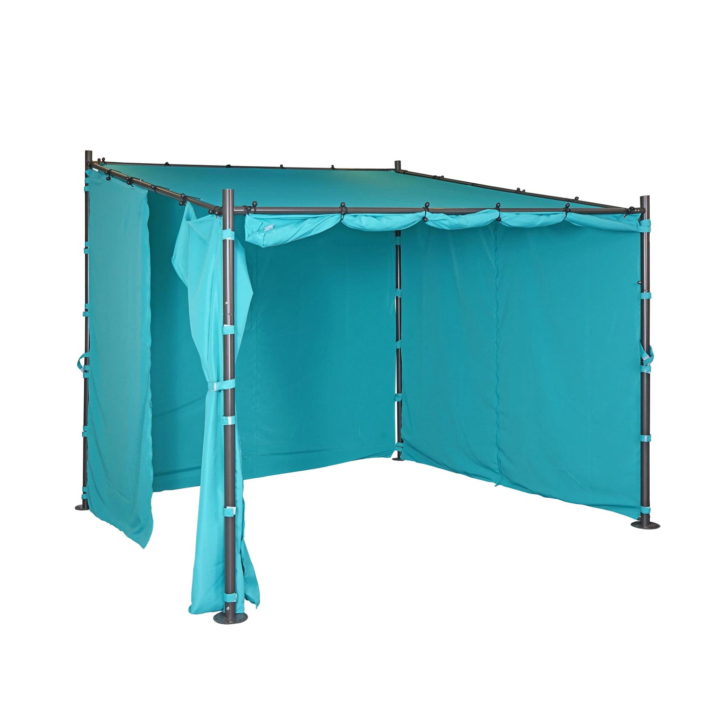 Pergola MCW-A22, aanbouw pergola tuinpaviljoen terrasoverkapping zonwering, 3x3m ~ turquoise + zijwand