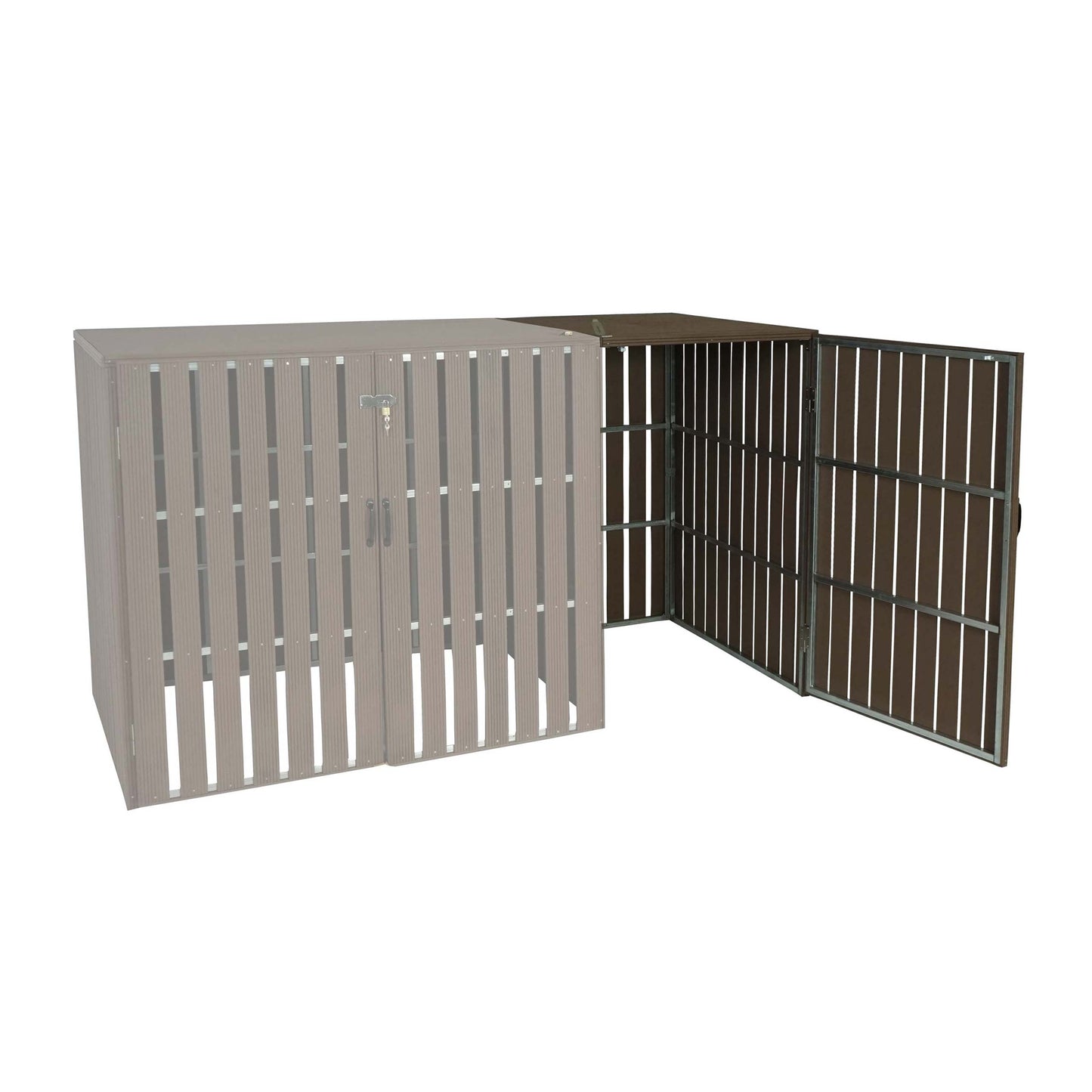 1 WPC afvalemmer deksel uitbreiding MCW-J28, afvalemmer box, metaal hout look ~ bruin