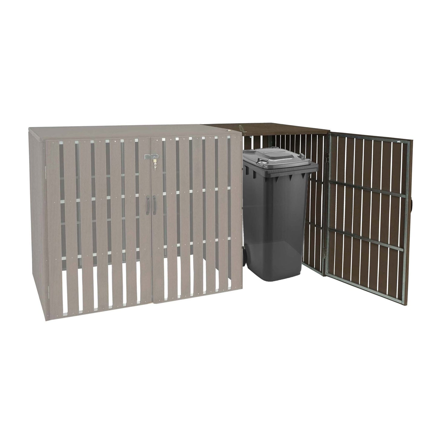 1 WPC afvalemmer deksel uitbreiding MCW-J28, afvalemmer box, metaal hout look ~ bruin