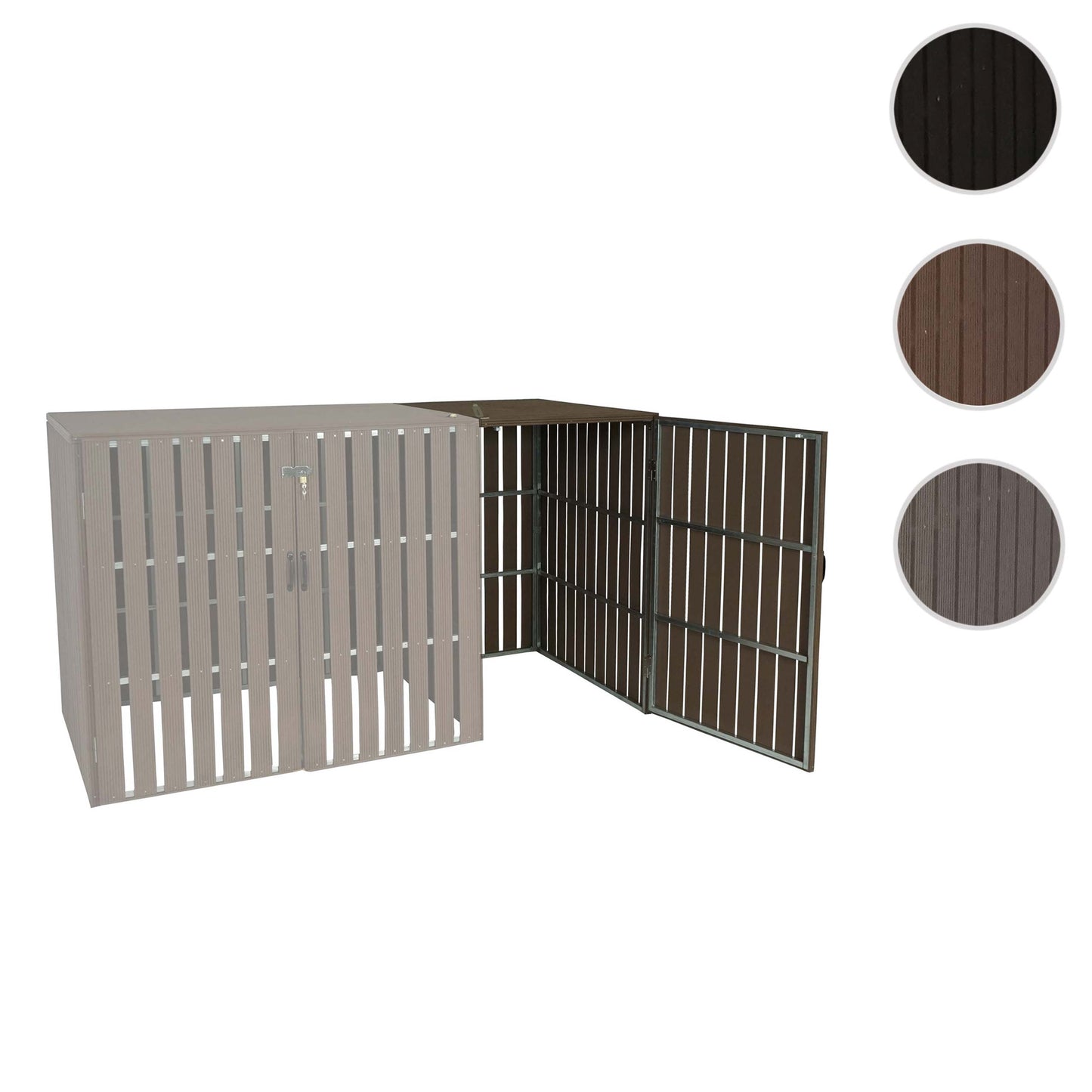1 WPC afvalemmer deksel uitbreiding MCW-J28, afvalemmer box, metaal hout look ~ bruin