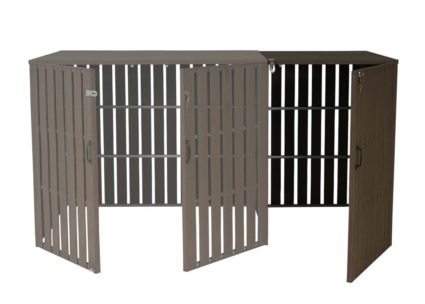 1 WPC afvalemmer deksel uitbreiding MCW-J28, afvalemmer box, metaal hout look ~ bruin