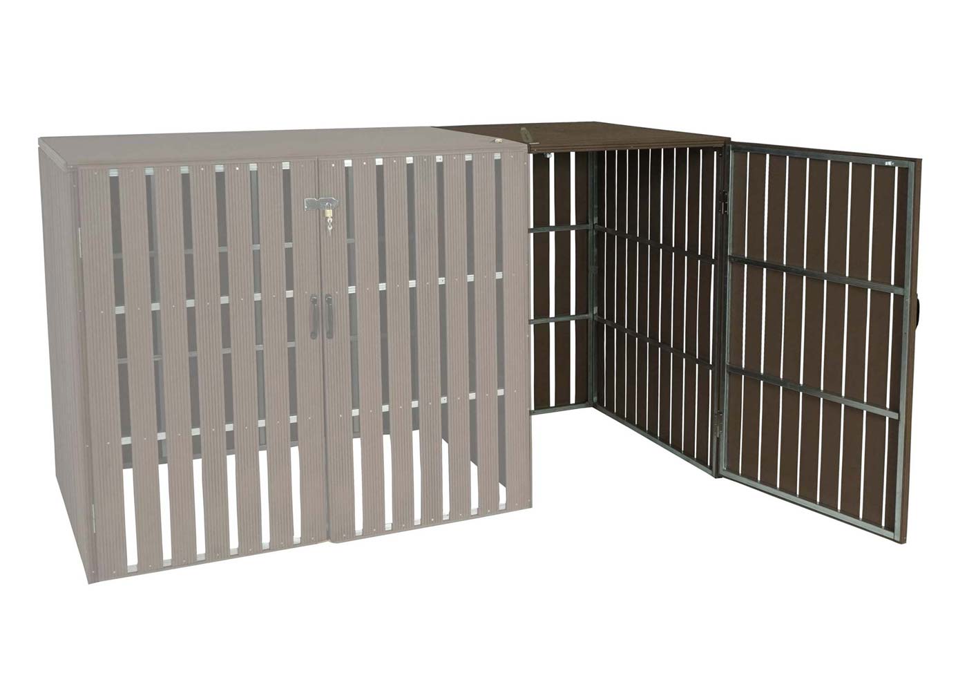 1 WPC afvalemmer deksel uitbreiding MCW-J28, afvalemmer box, metaal hout look ~ bruin