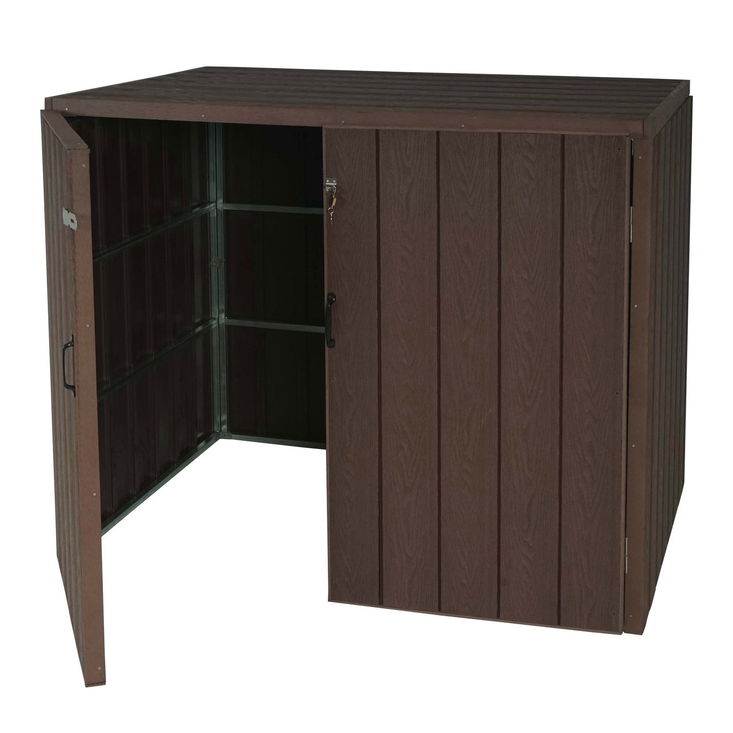 2 WPC afvalzakken MCW-J28, premium afvalbak, metaal-houtlook, uitschuifbaar ~ bruin