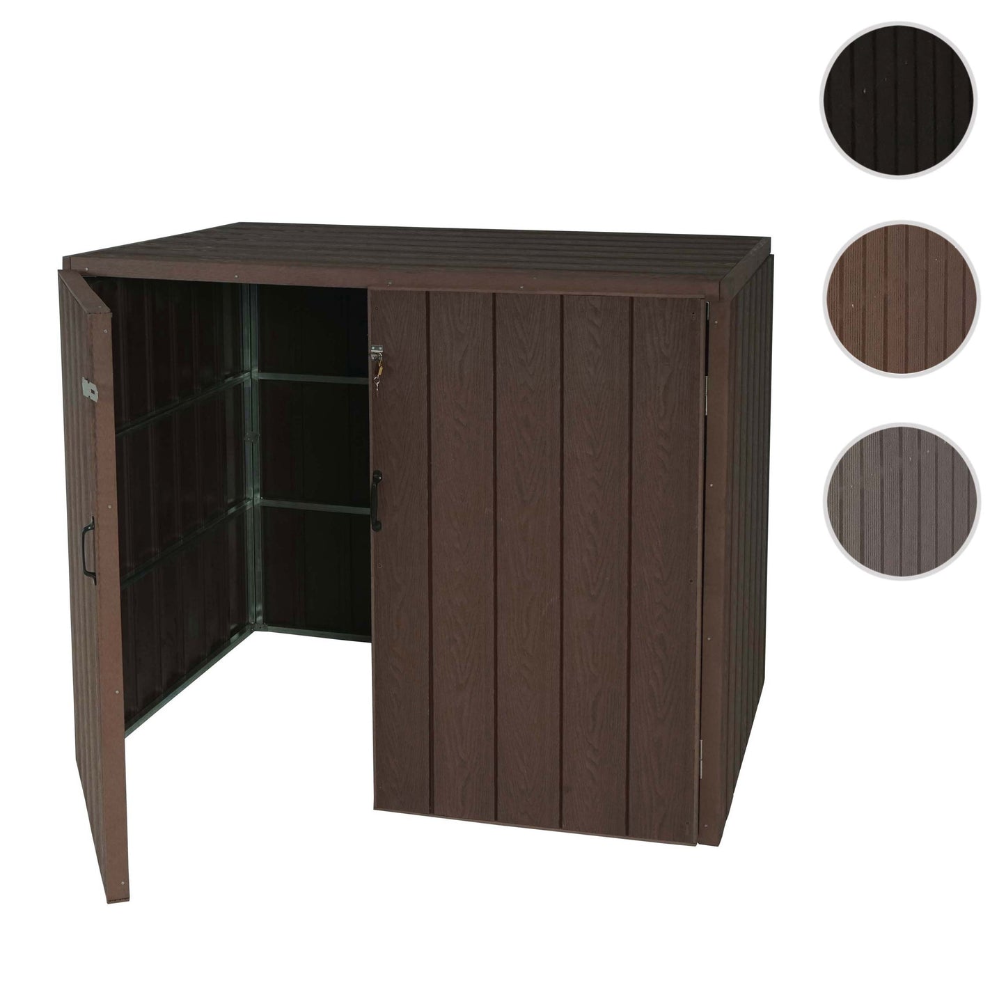 2 WPC afvalzakken MCW-J28, premium afvalbak, metaal-houtlook, uitschuifbaar ~ bruin