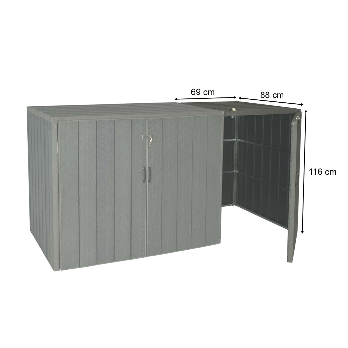 1 WPC afvalemmer deksel uitbreiding MCW-J28, premium afvalemmer box, metaal hout look ~ bruin