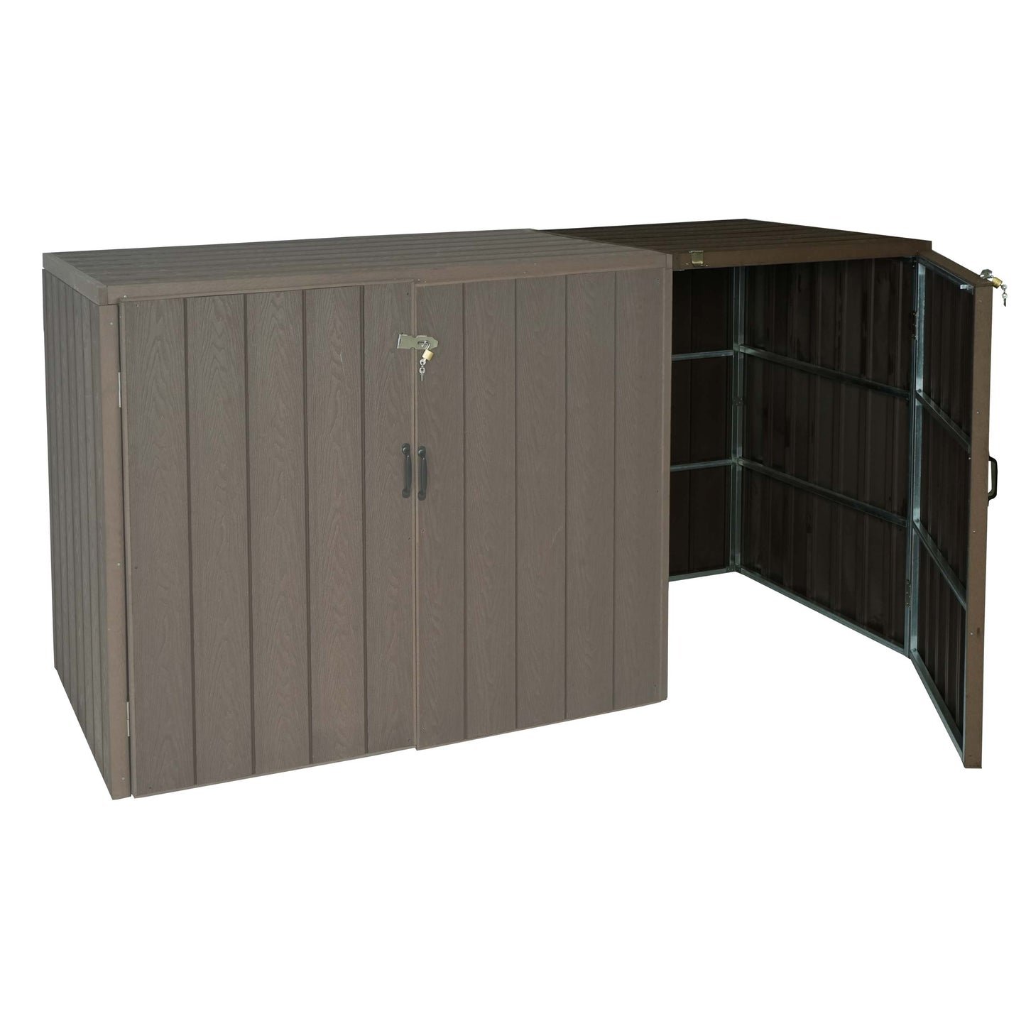 1 WPC afvalemmer deksel uitbreiding MCW-J28, premium afvalemmer box, metaal hout look ~ bruin