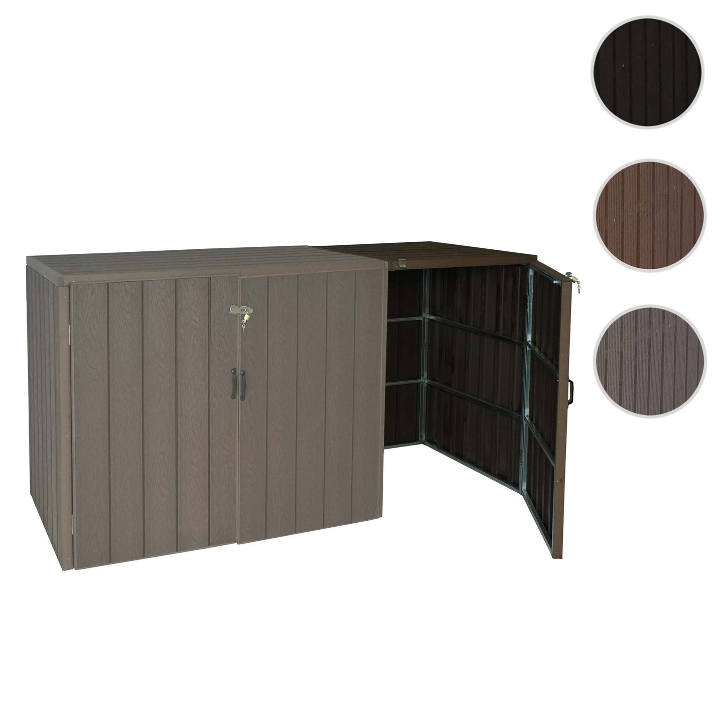 1 WPC afvalemmer deksel uitbreiding MCW-J28, premium afvalemmer box, metaal hout look ~ bruin