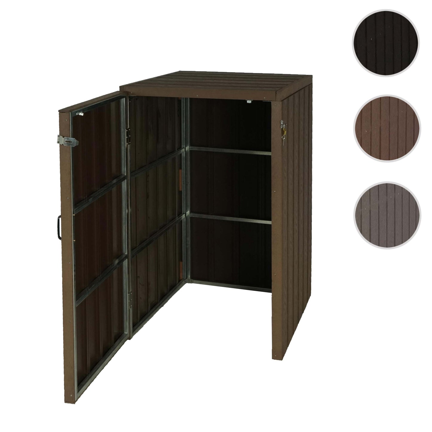 1 WPC afvalbakdeksel MCW-J28, premium afvalbak, metaal-houtlook, uittrekbaar ~ bruin