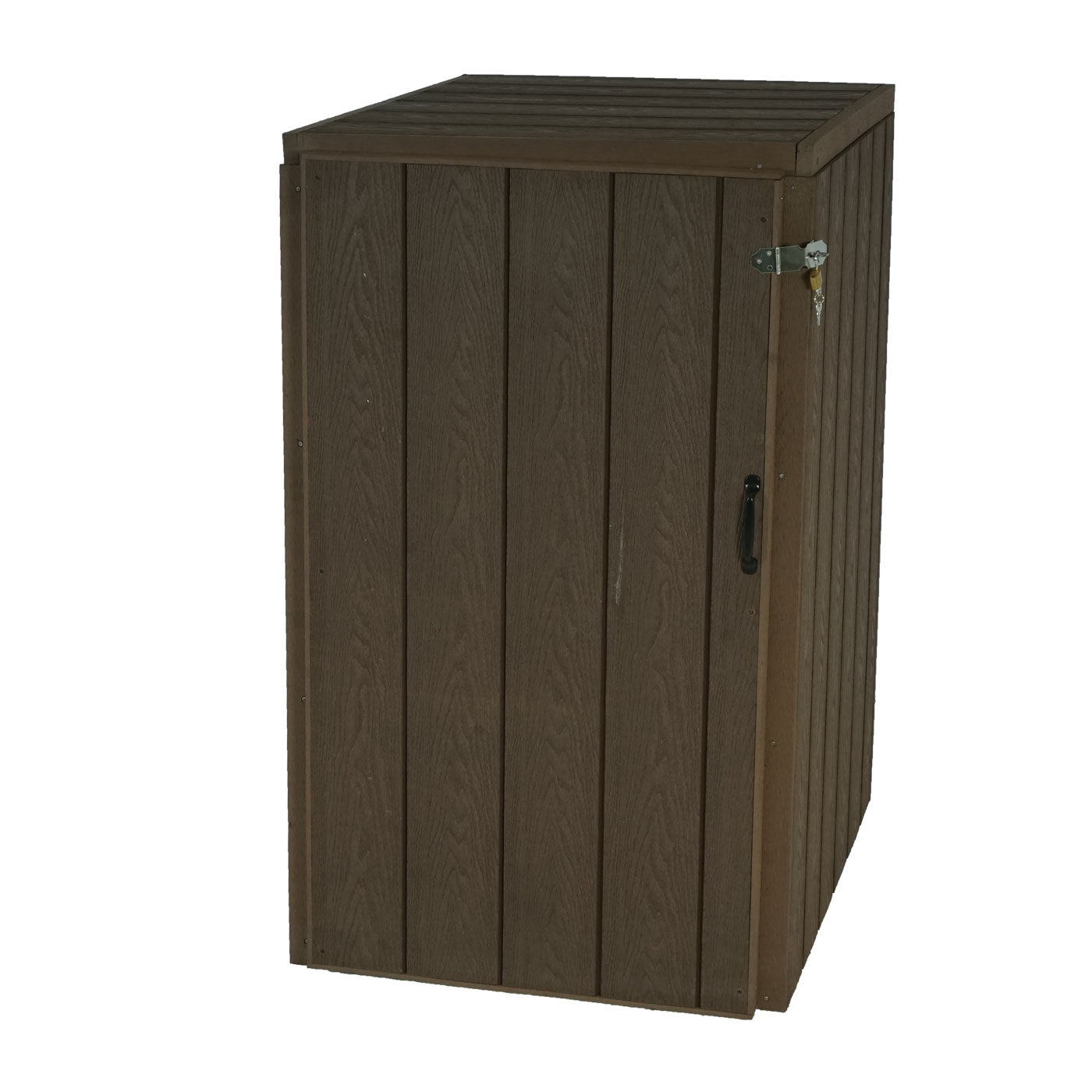 1 WPC afvalbakdeksel MCW-J28, premium afvalbak, metaal-houtlook, uittrekbaar ~ bruin