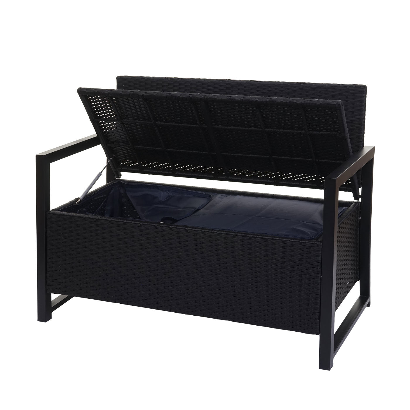 Poly-rattan 2-zitsbank MCW-F39, tuinbank kistbank, opbergvak zitkussens ~ antraciet, kussens beige