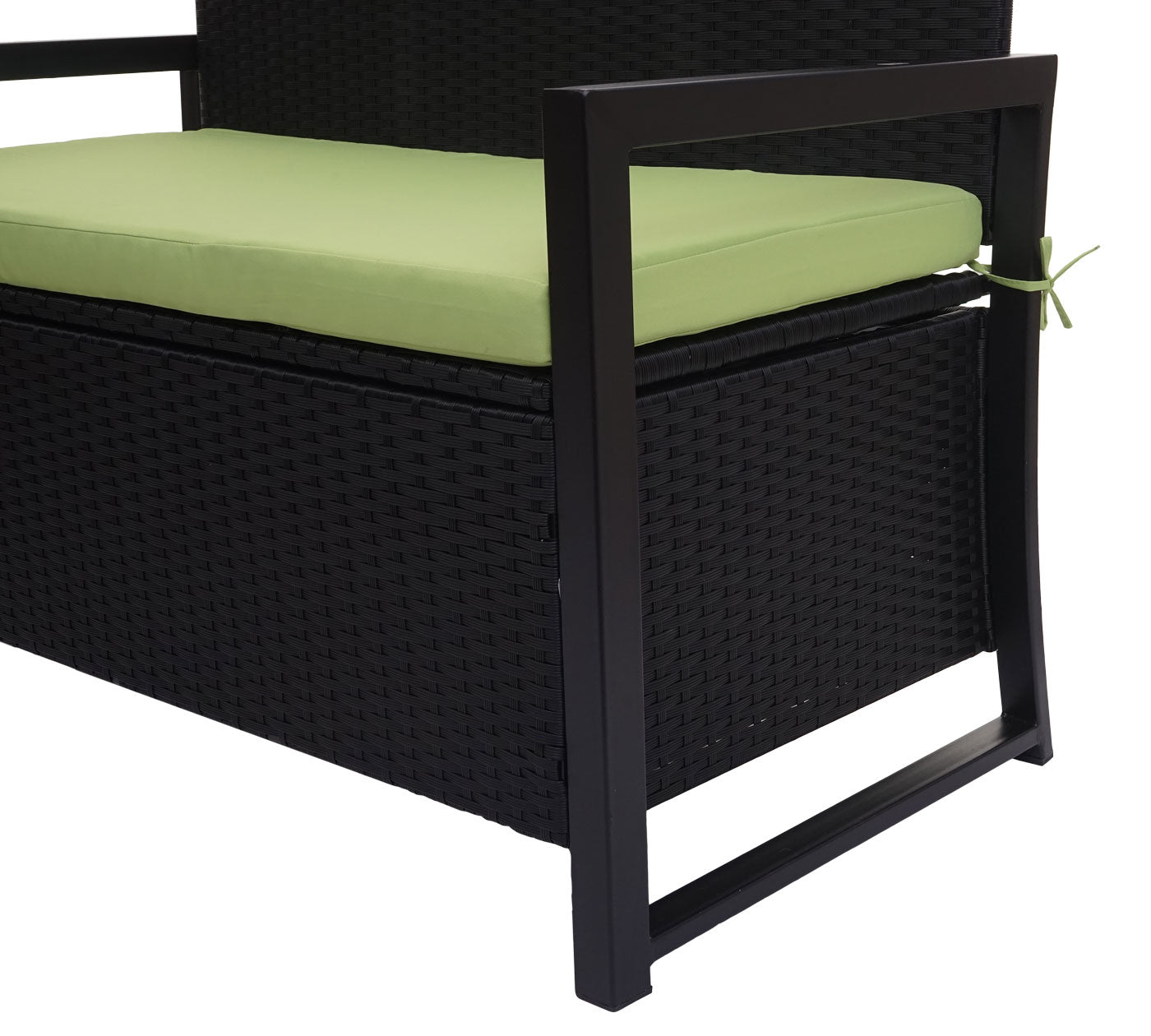 Poly-rattan 2-zitsbank MCW-F39, tuinbank kistbank, opbergvak zitkussen ~ antraciet, kussen groen