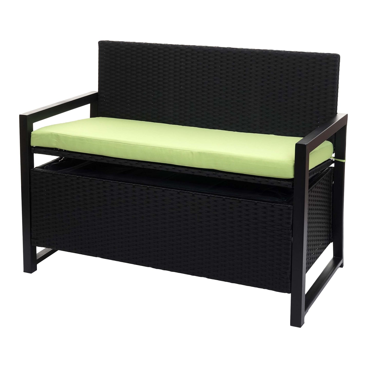 Poly-rattan 2-zitsbank MCW-F39, tuinbank kistbank, opbergvak zitkussen ~ antraciet, kussen groen