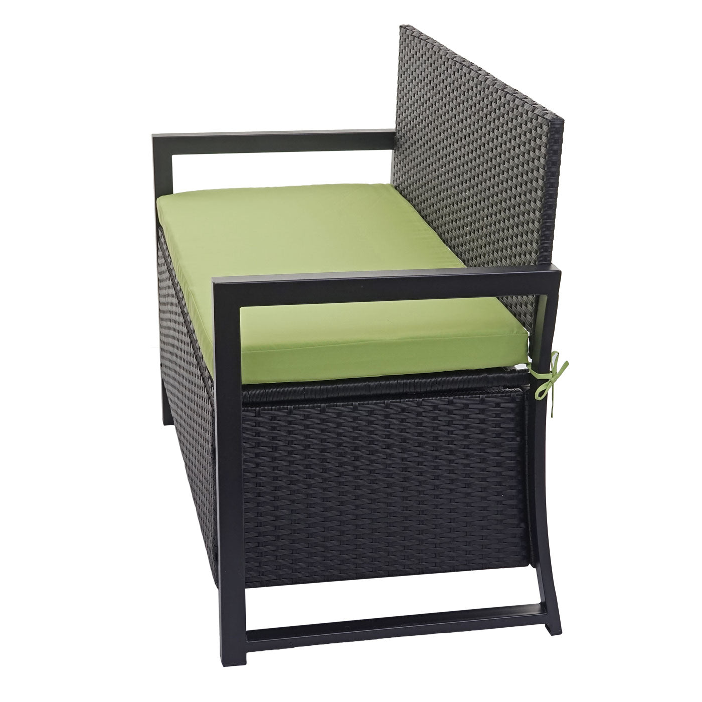 Poly-rattan 2-zitsbank MCW-F39, tuinbank kistbank, opbergvak zitkussen ~ antraciet, kussen groen