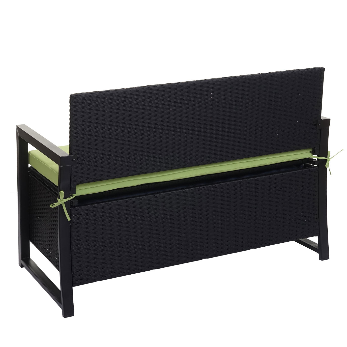 Poly-rattan 2-zitsbank MCW-F39, tuinbank kistbank, opbergvak zitkussen ~ antraciet, kussen groen