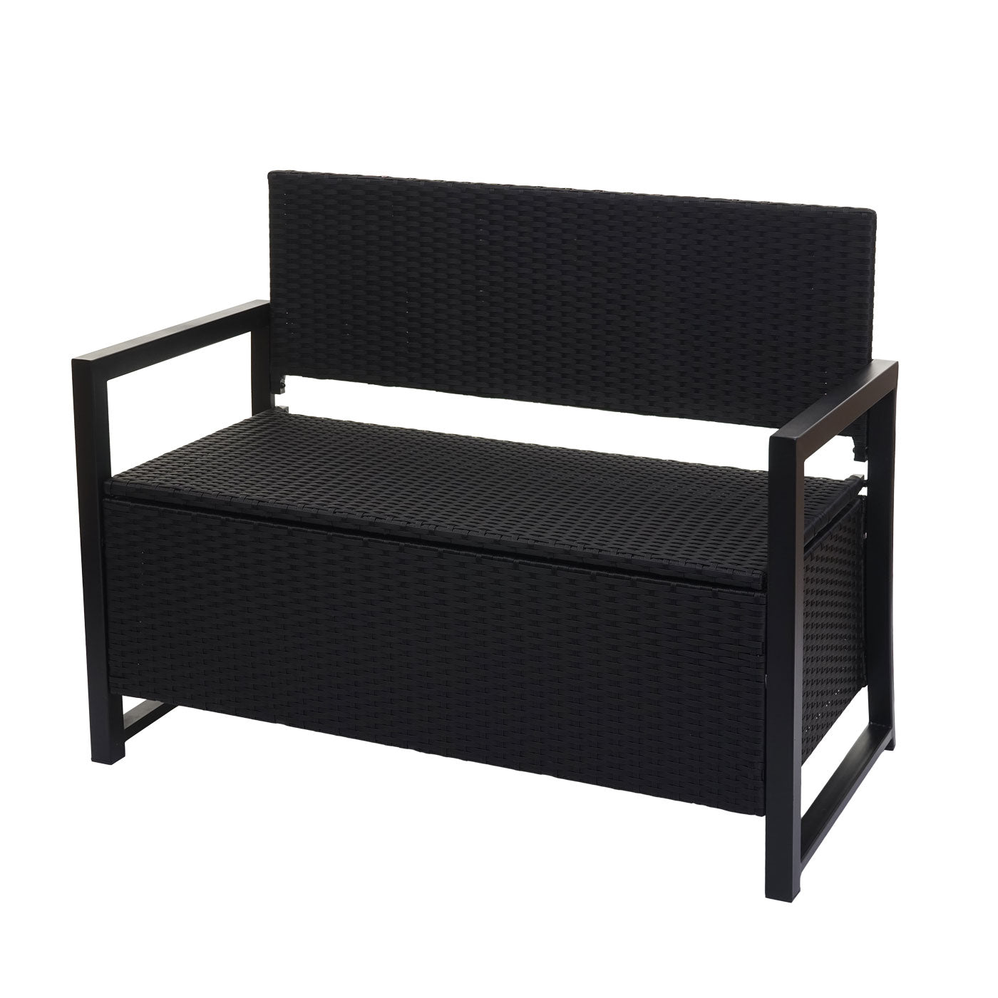 Poly-rattan 2-zitsbank MCW-F39, tuinbank kistbank, opbergvak zitkussens ~ antraciet, kussens crème