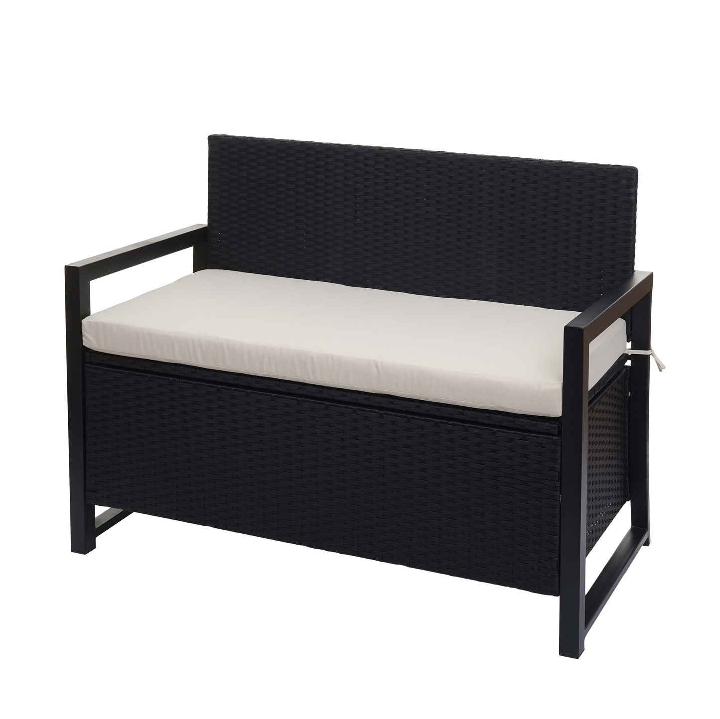 Poly-rattan 2-zitsbank MCW-F39, tuinbank kistbank, opbergvak zitkussens ~ antraciet, kussens crème