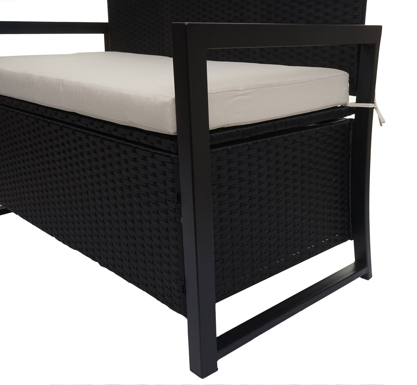 Poly-rattan 2-zitsbank MCW-F39, tuinbank kistbank, opbergvak zitkussens ~ antraciet, kussens crème