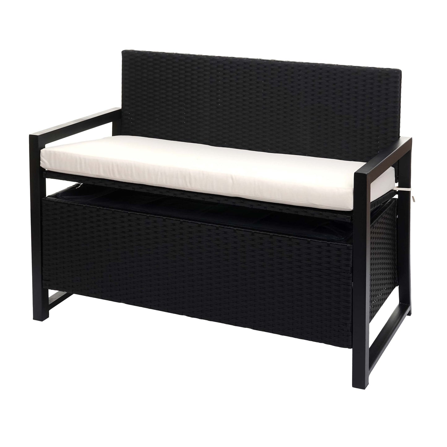 Poly-rattan 2-zitsbank MCW-F39, tuinbank kistbank, opbergvak zitkussens ~ antraciet, kussens crème