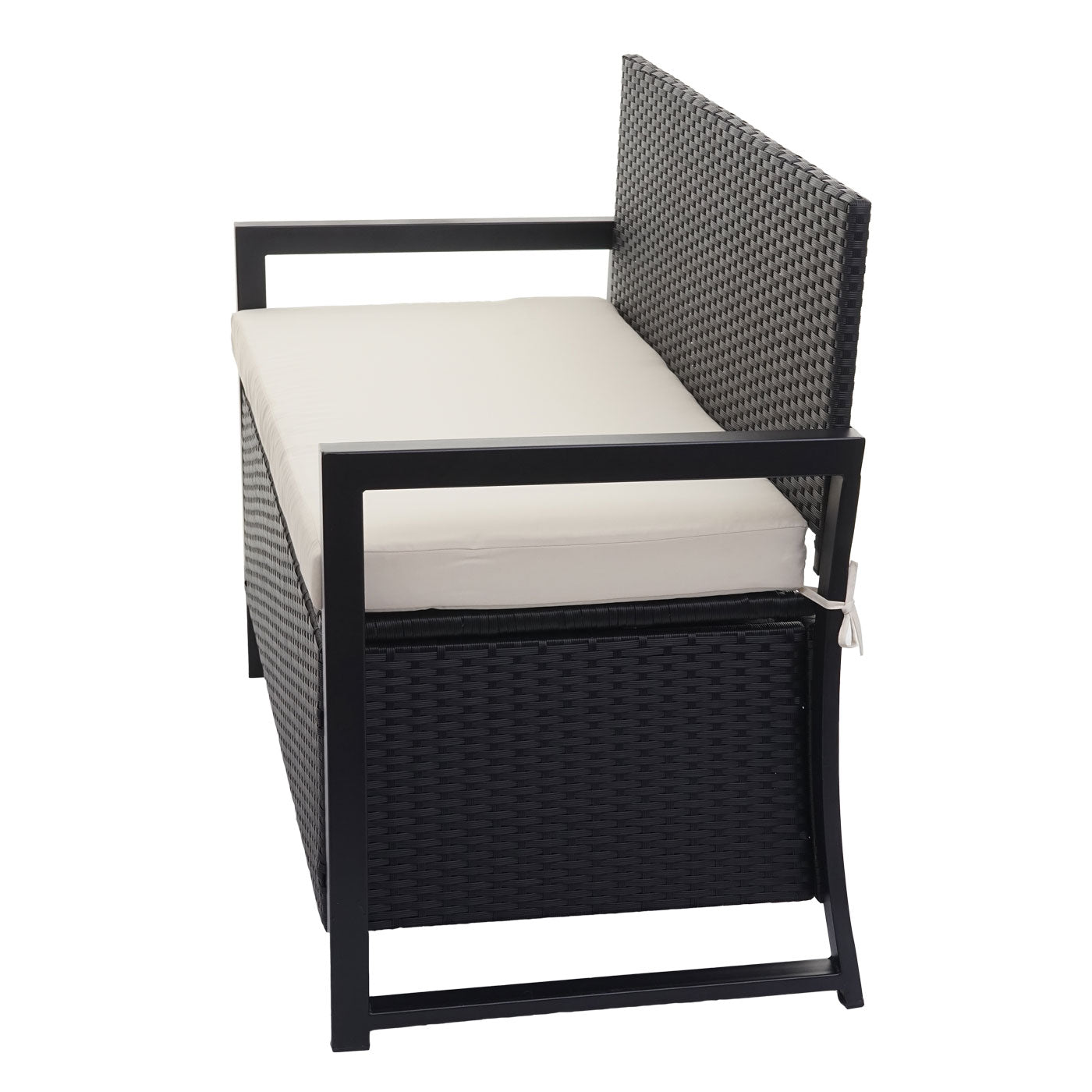 Poly-rattan 2-zitsbank MCW-F39, tuinbank kistbank, opbergvak zitkussens ~ antraciet, kussens crème