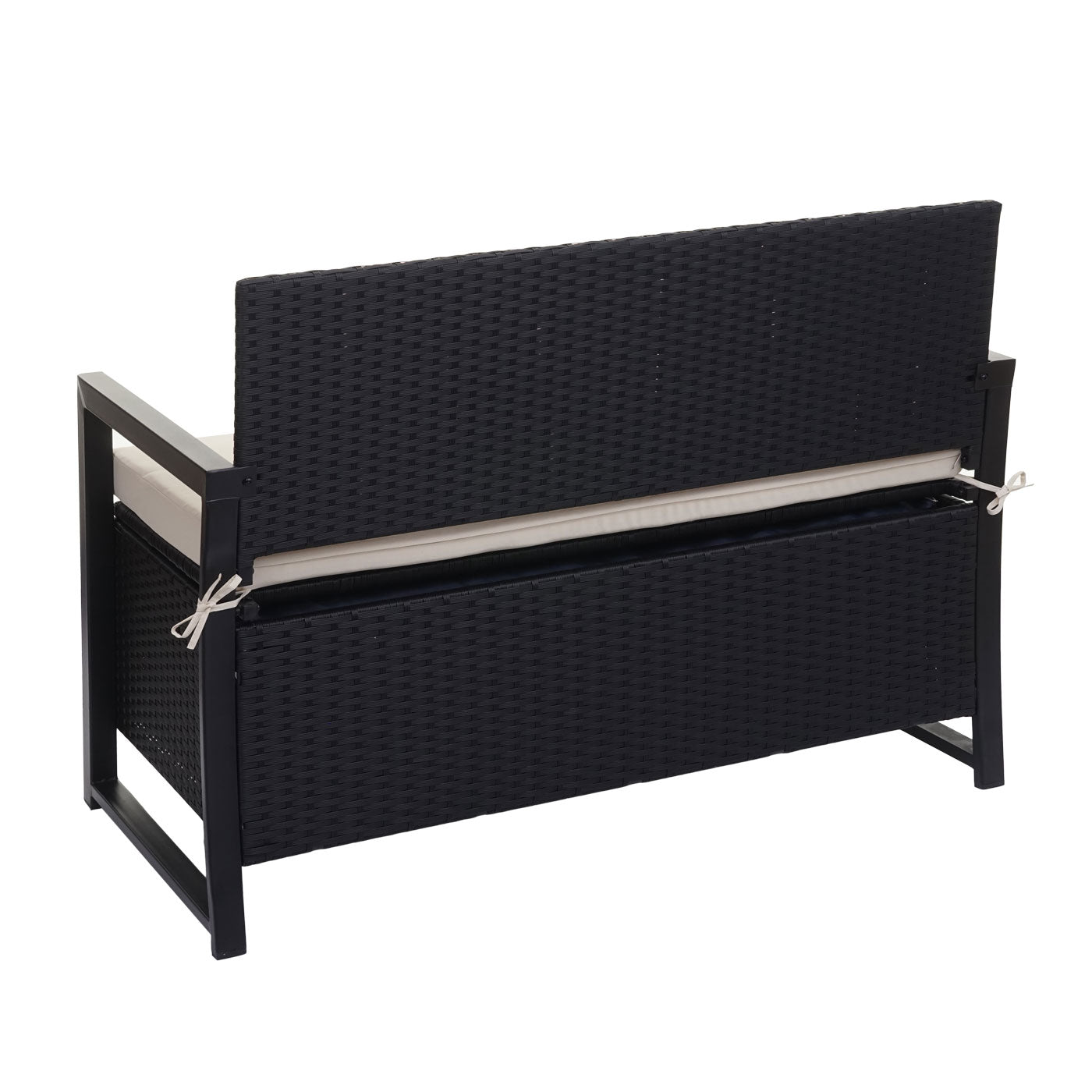 Poly-rattan 2-zitsbank MCW-F39, tuinbank kistbank, opbergvak zitkussens ~ antraciet, kussens crème