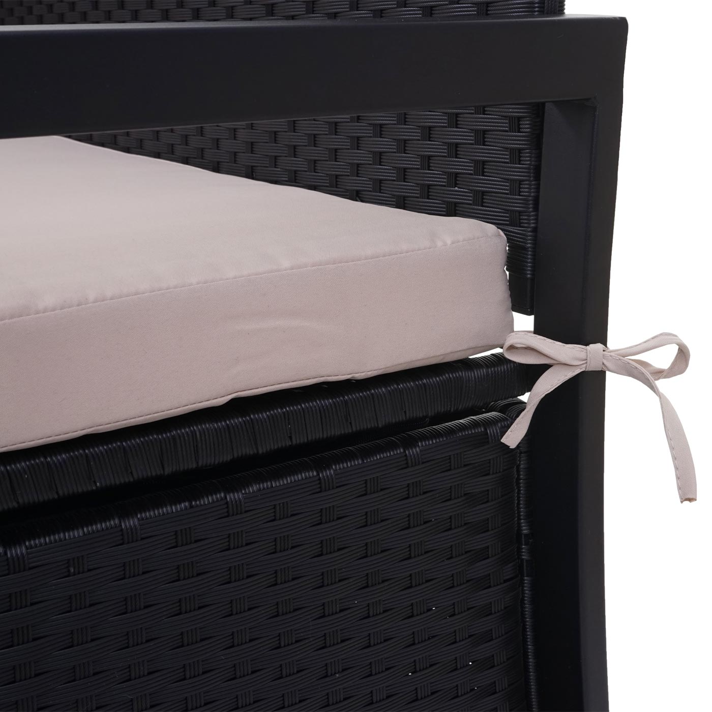 Poly-rattan 3-zitsbank MCW-F39, tuinbank kistbank, opbergvak zitkussens ~ antraciet, kussens beige