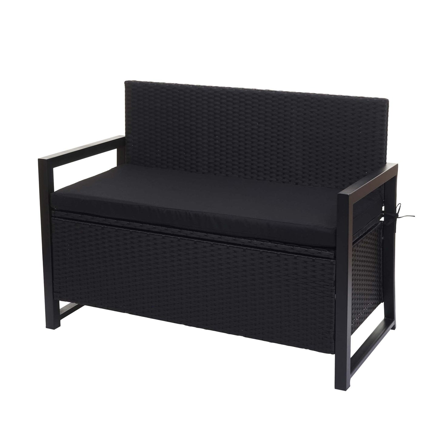 Poly-rattan 2-zitsbank MCW-F39, tuinbank kistbank, opbergvak zitkussens ~ antraciet, kussens zwart