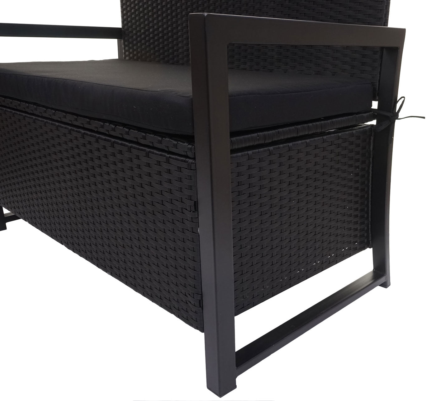 Poly-rattan 2-zitsbank MCW-F39, tuinbank kistbank, opbergvak zitkussens ~ antraciet, kussens zwart