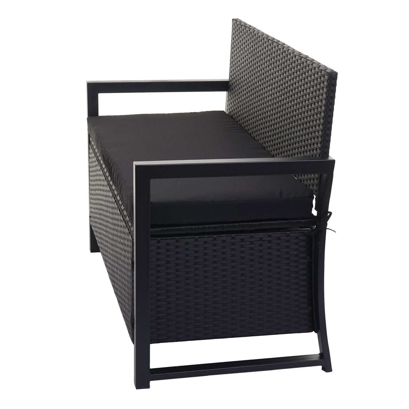 Poly-rattan 2-zitsbank MCW-F39, tuinbank kistbank, opbergvak zitkussens ~ antraciet, kussens zwart
