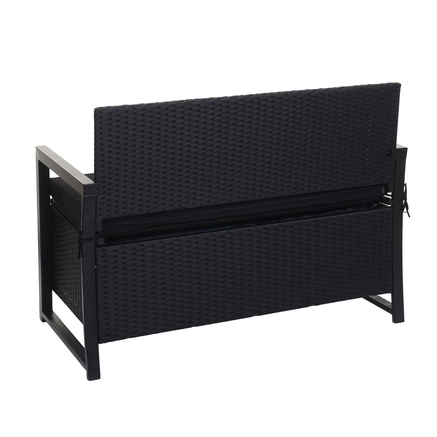 Poly-rattan 2-zitsbank MCW-F39, tuinbank kistbank, opbergvak zitkussens ~ antraciet, kussens zwart