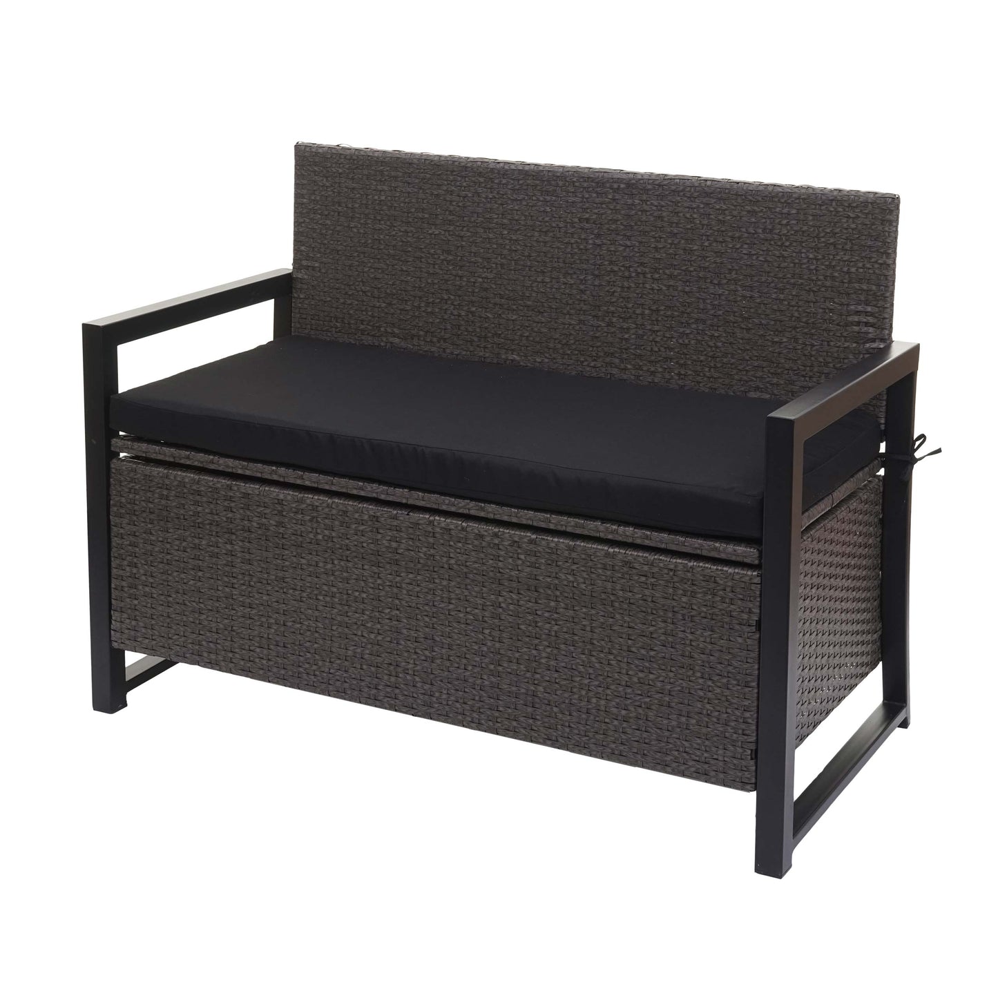 Poly-rattan 2-zitsbank MCW-F39, tuinbank kistbank, opbergvak zitkussens ~ grijs, kussens zwart