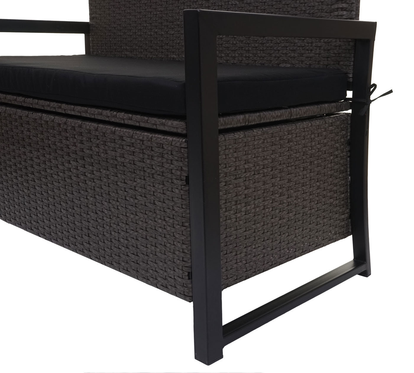 Poly-rattan 2-zitsbank MCW-F39, tuinbank kistbank, opbergvak zitkussens ~ grijs, kussens zwart