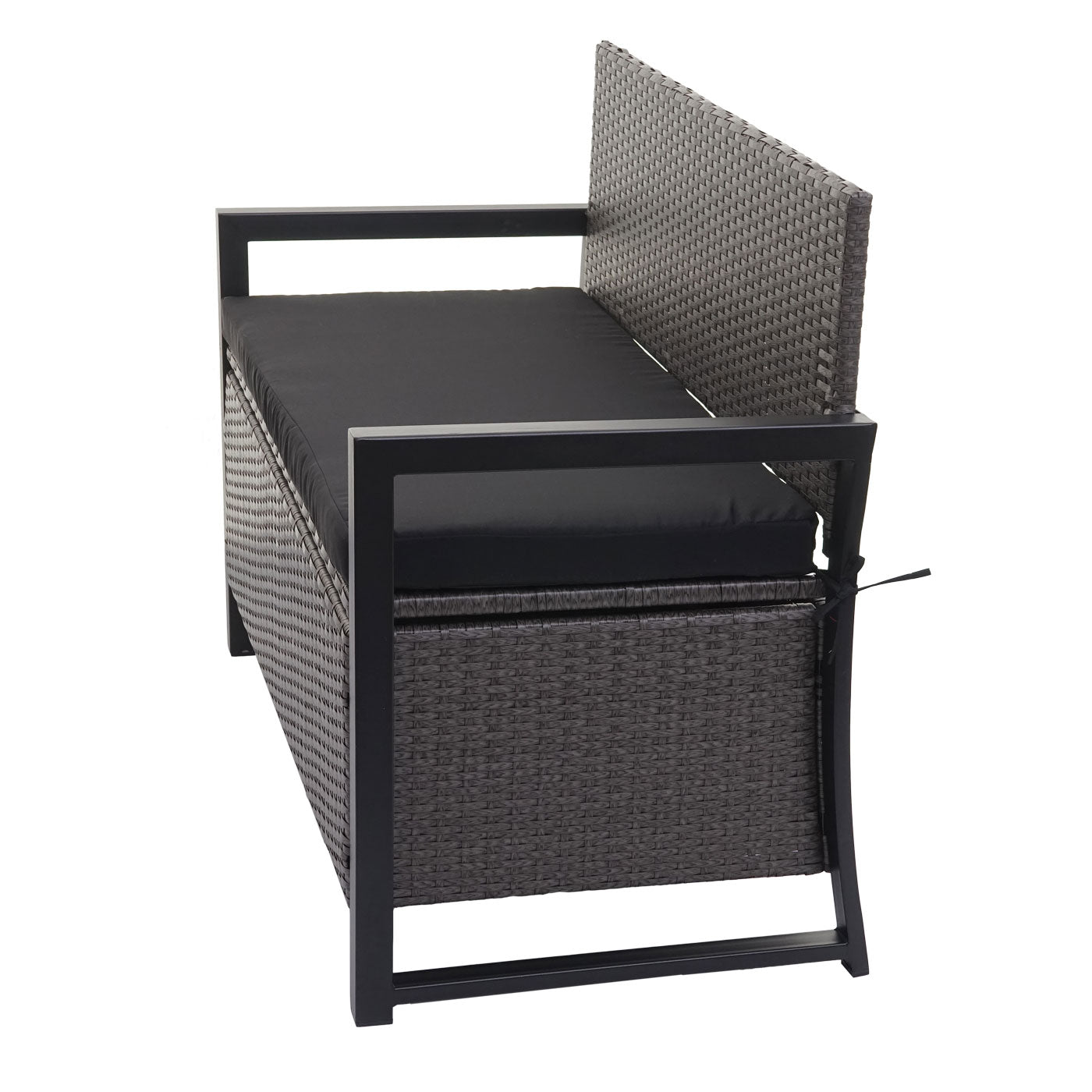 Poly-rattan 2-zitsbank MCW-F39, tuinbank kistbank, opbergvak zitkussens ~ grijs, kussens zwart