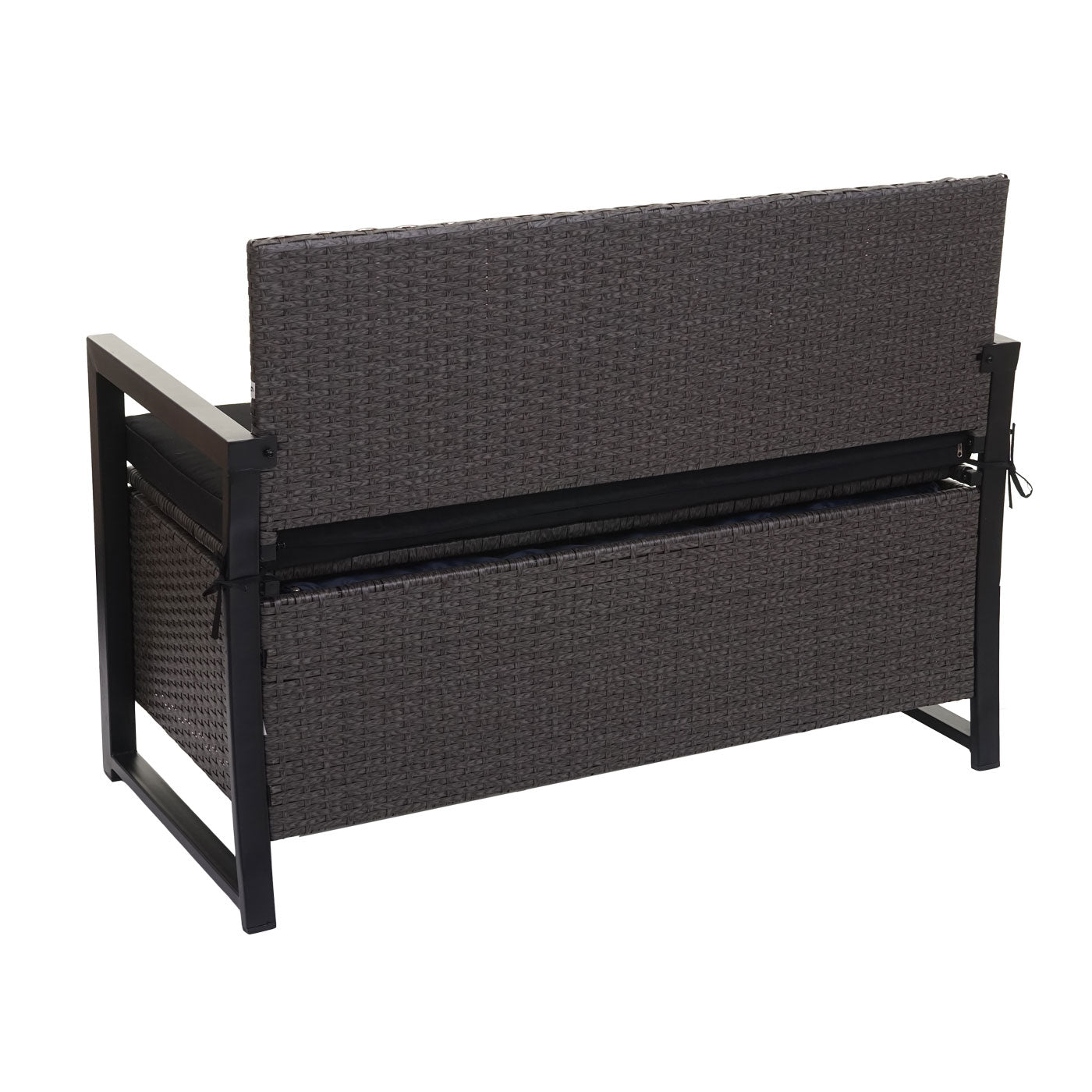 Poly-rattan 2-zitsbank MCW-F39, tuinbank kistbank, opbergvak zitkussens ~ grijs, kussens zwart