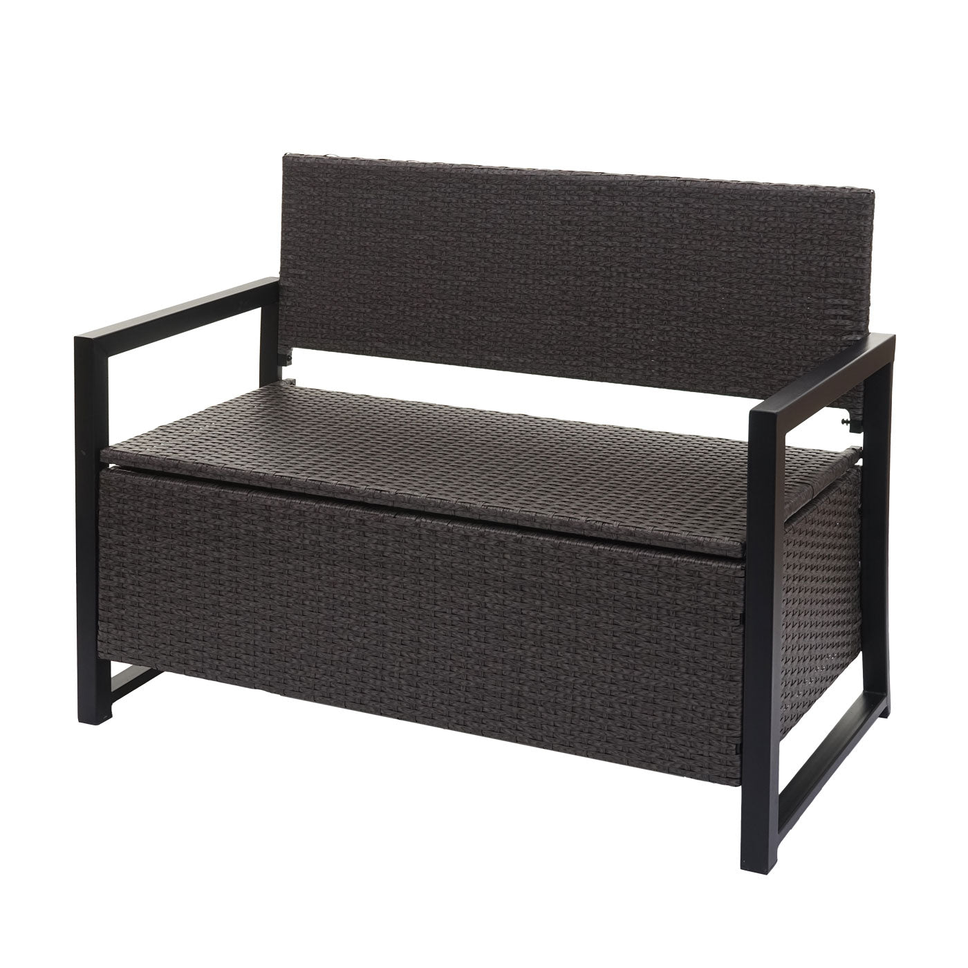 Poly-rattan 2-zitsbank MCW-F39, tuinbank kistbank, opbergvak zitkussens ~ grijs, kussens zwart
