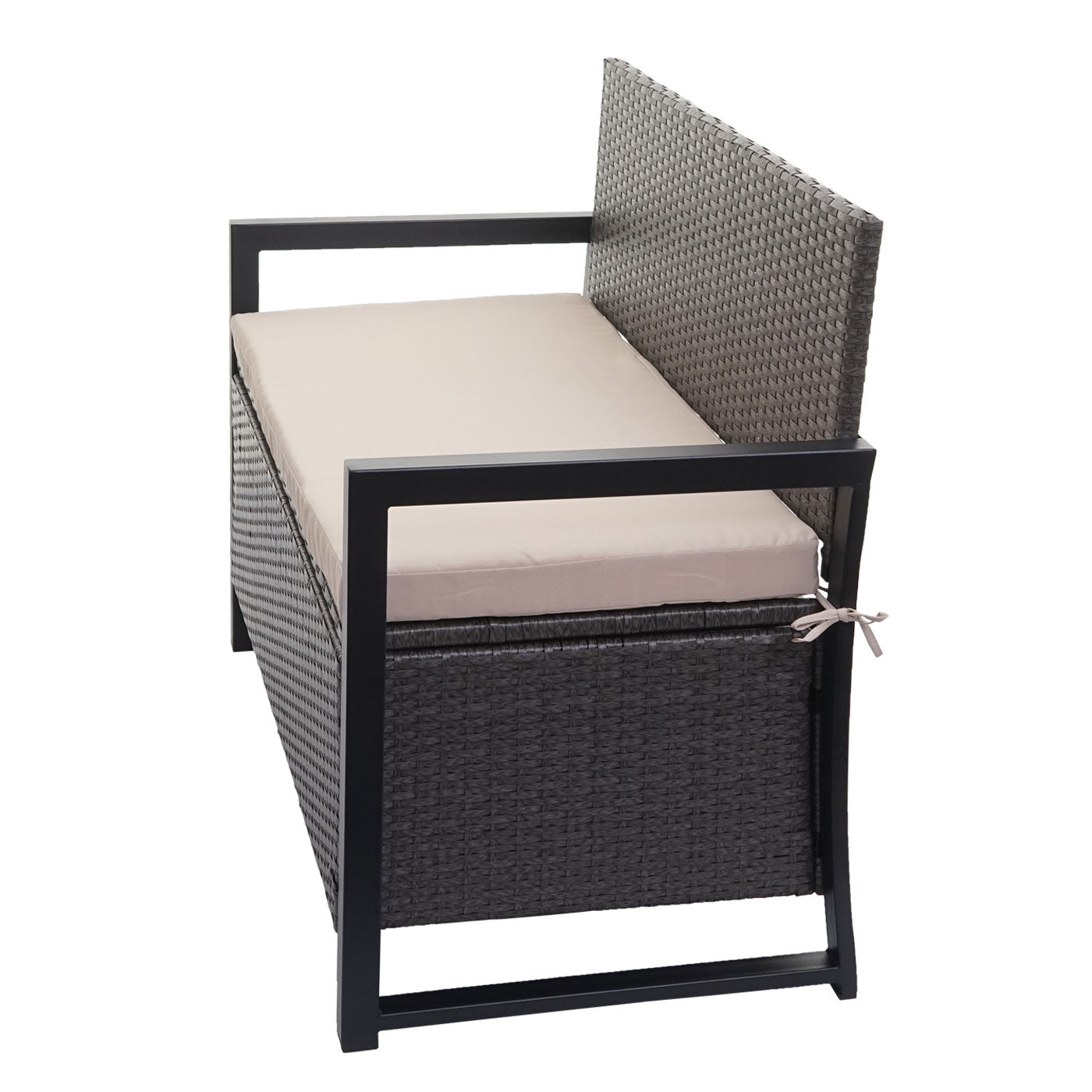 Poly-rattan 2-zitsbank MCW-F39, tuinbank kistbank, opbergvak zitkussens ~ grijs, kussens beige