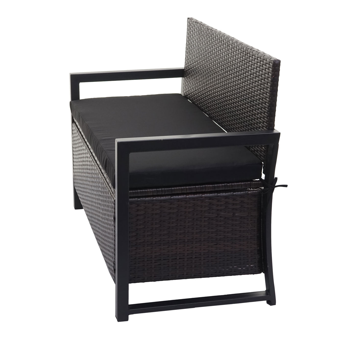 Poly-rattan 2-zitsbank MCW-F39, tuinbank kistbank, opbergvak zitkussens ~ bruin, kussens zwart