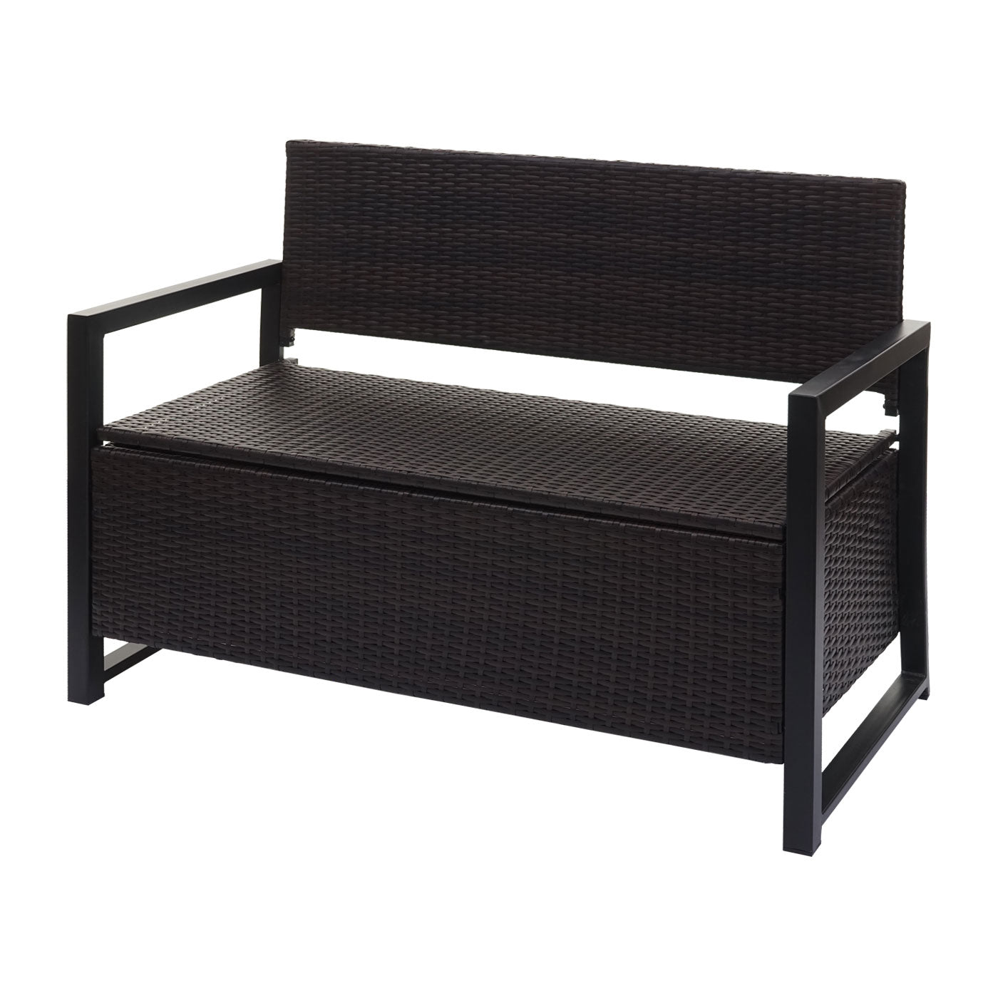 Poly-rattan 2-zitsbank MCW-F39, tuinbank kistbank, opbergvak zitkussens ~ bruin, kussens beige
